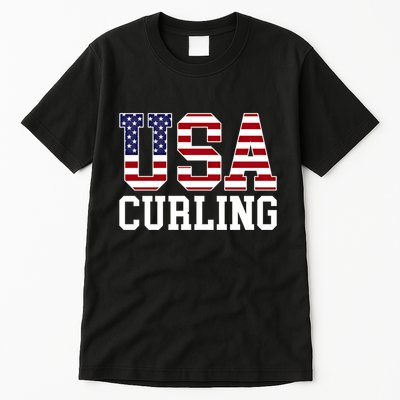 Usa Flag Curler American Curling Gift Tall T-Shirt