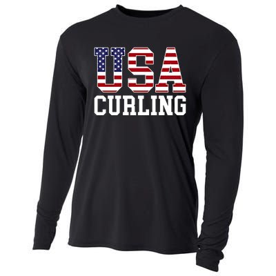 Usa Flag Curler American Curling Gift Cooling Performance Long Sleeve Crew