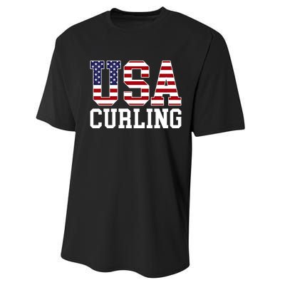 Usa Flag Curler American Curling Gift Performance Sprint T-Shirt