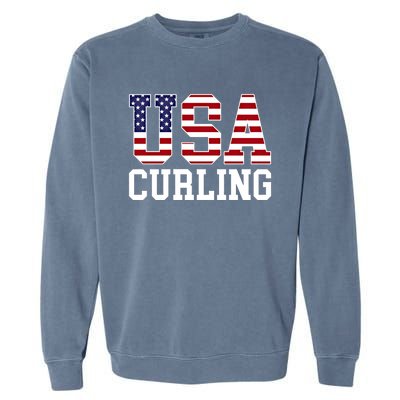 Usa Flag Curler American Curling Gift Garment-Dyed Sweatshirt