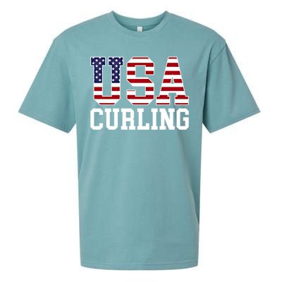 Usa Flag Curler American Curling Gift Sueded Cloud Jersey T-Shirt