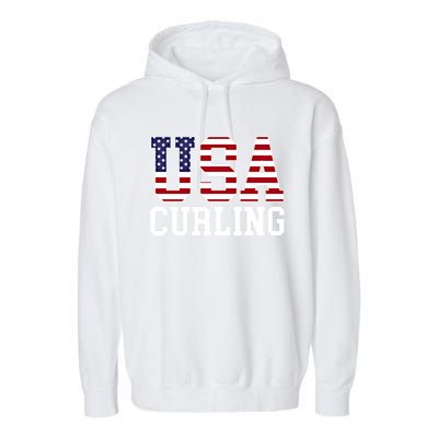 Usa Flag Curler American Curling Gift Garment-Dyed Fleece Hoodie