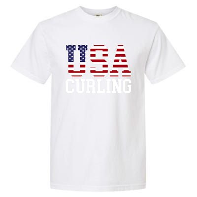 Usa Flag Curler American Curling Gift Garment-Dyed Heavyweight T-Shirt