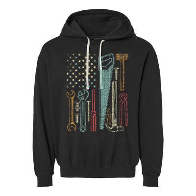 Usa Flag Carpenter And Builder Tools Garment-Dyed Fleece Hoodie