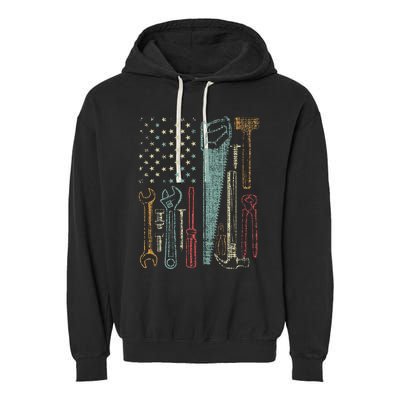 Usa Flag Carpenter And Builder Tools Garment-Dyed Fleece Hoodie