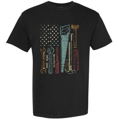 Usa Flag Carpenter And Builder Tools Garment-Dyed Heavyweight T-Shirt