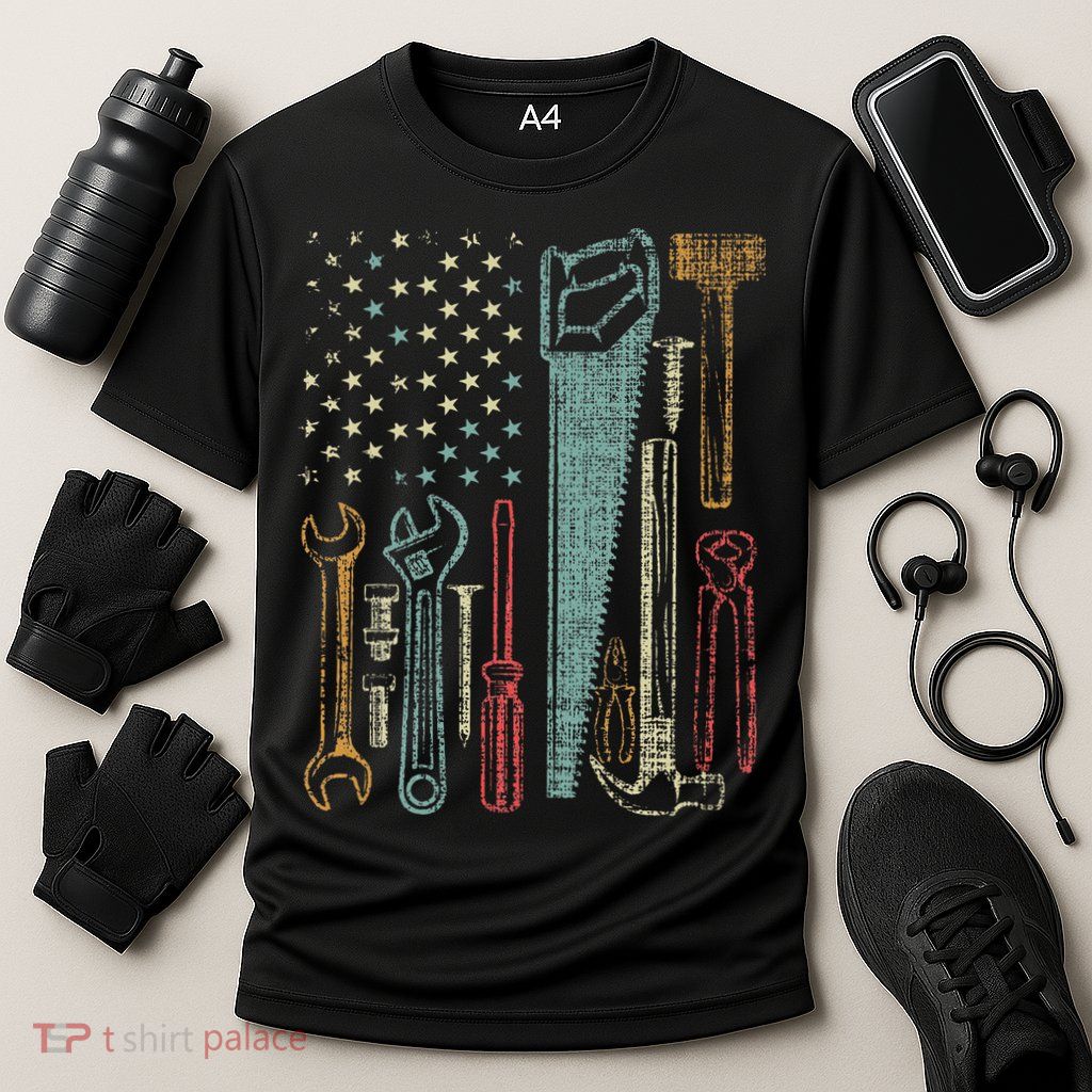 Usa Flag Carpenter And Builder Tools Performance Shirt