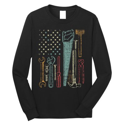 Usa Flag Carpenter And Builder Tools Long Sleeve Shirt