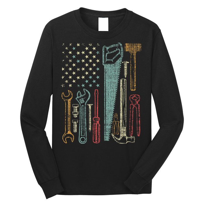 Usa Flag Carpenter And Builder Tools Long Sleeve Shirt