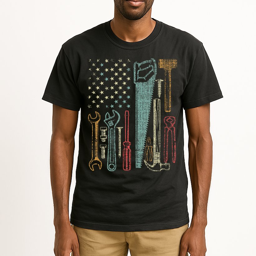 Usa Flag Carpenter And Builder Tools Tall T-Shirt