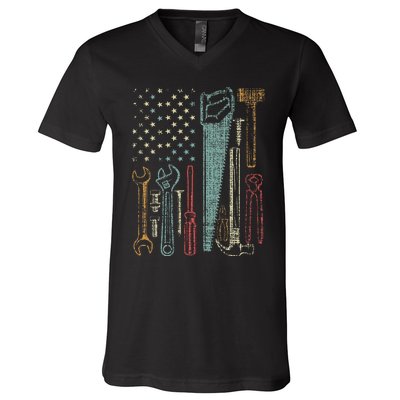 Usa Flag Carpenter And Builder Tools V-Neck T-Shirt