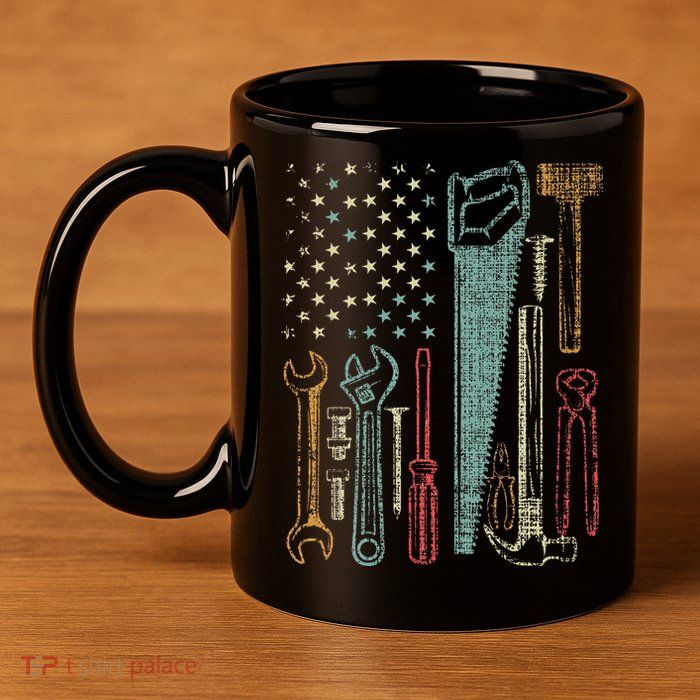 Usa Flag Carpenter And Builder Tools 11oz C Handle Ceramic Mug