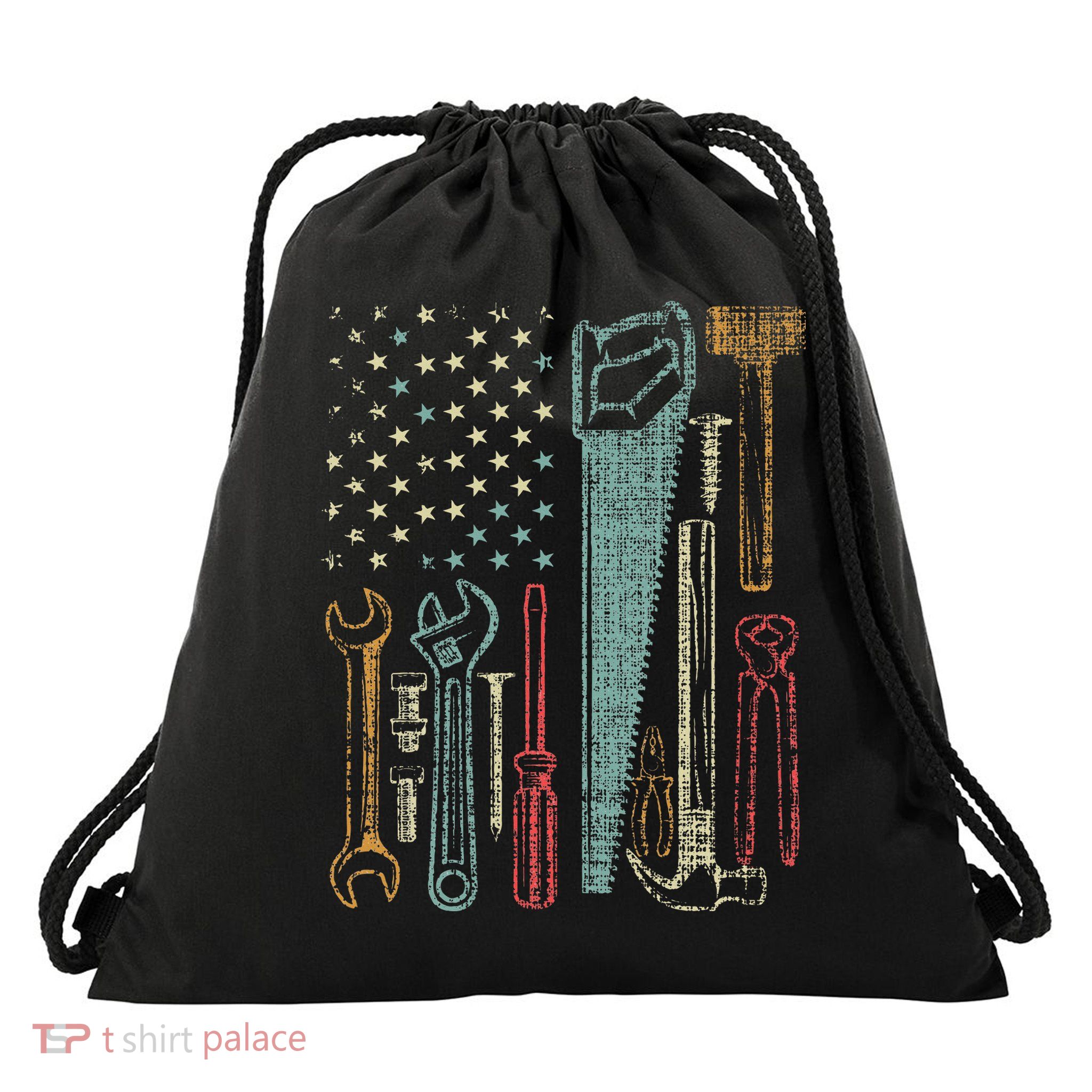 Usa Flag Carpenter And Builder Tools Drawstring Bag