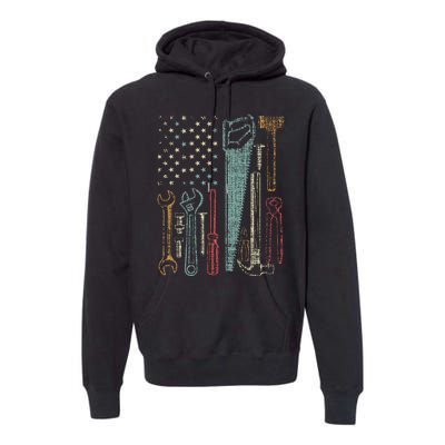 Usa Flag Carpenter And Builder Tools Premium Hoodie