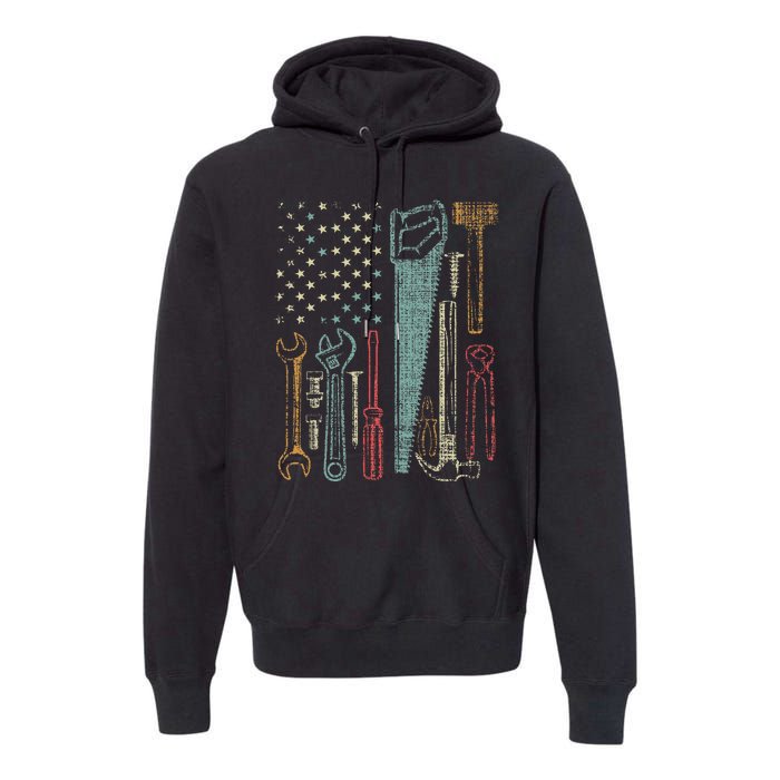 Usa Flag Carpenter And Builder Tools Premium Hoodie