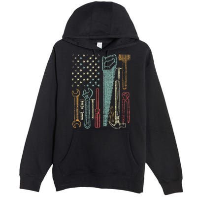 Usa Flag Carpenter And Builder Tools Premium Pullover Hoodie