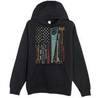 Usa Flag Carpenter And Builder Tools Premium Pullover Hoodie