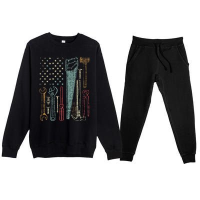 Usa Flag Carpenter And Builder Tools Premium Crewneck Sweatsuit Set