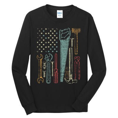 Usa Flag Carpenter And Builder Tools Tall Long Sleeve T-Shirt