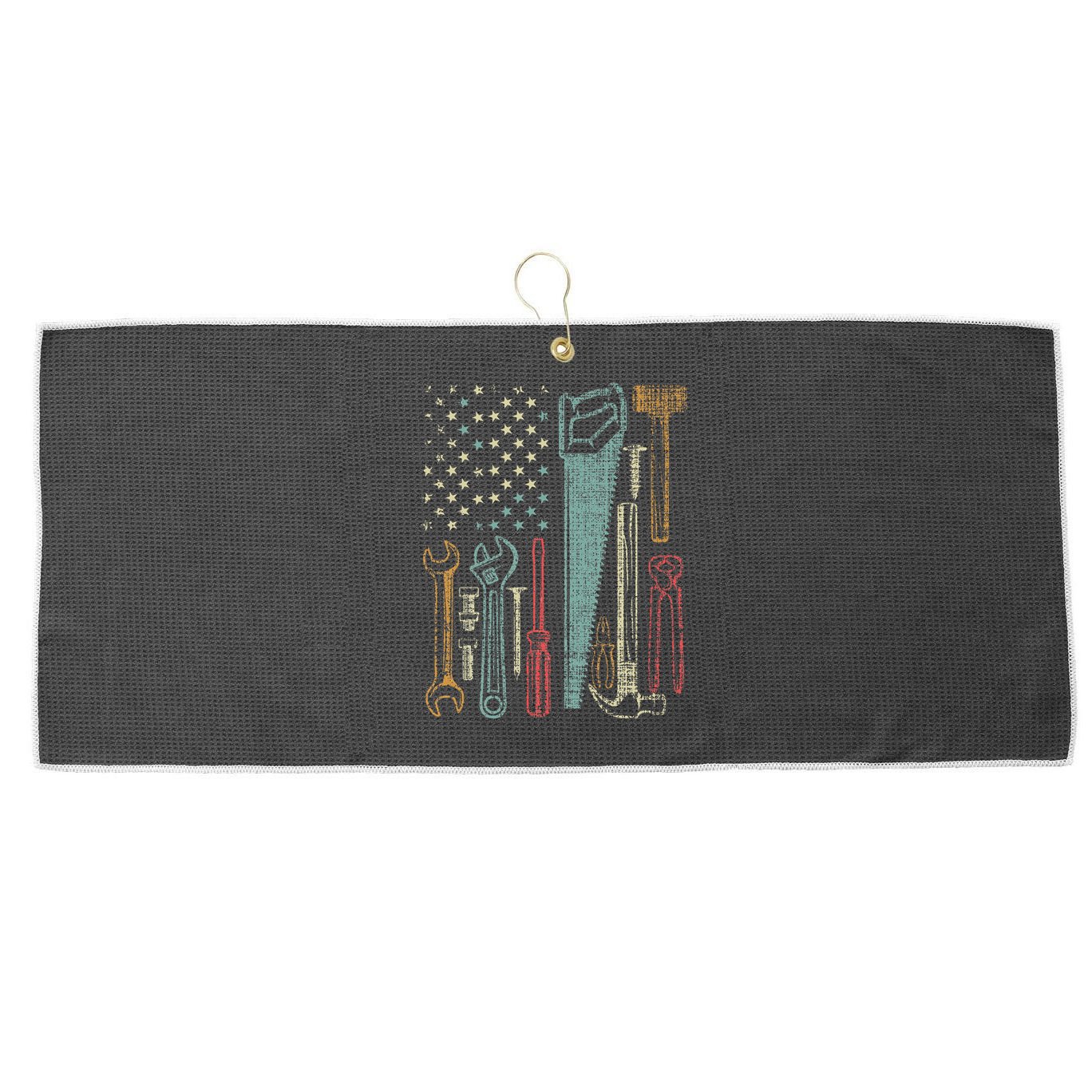 Usa Flag Carpenter And Builder Tools Large Microfiber Waffle Golf Towel