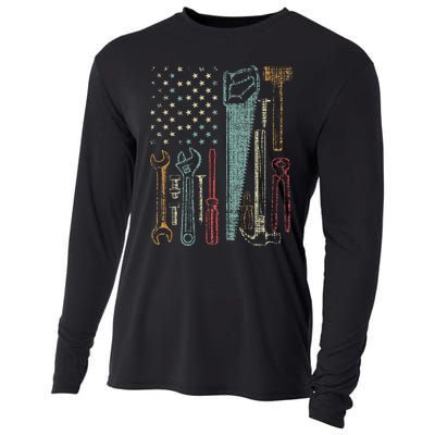 Usa Flag Carpenter And Builder Tools Cooling Performance Long Sleeve Crew