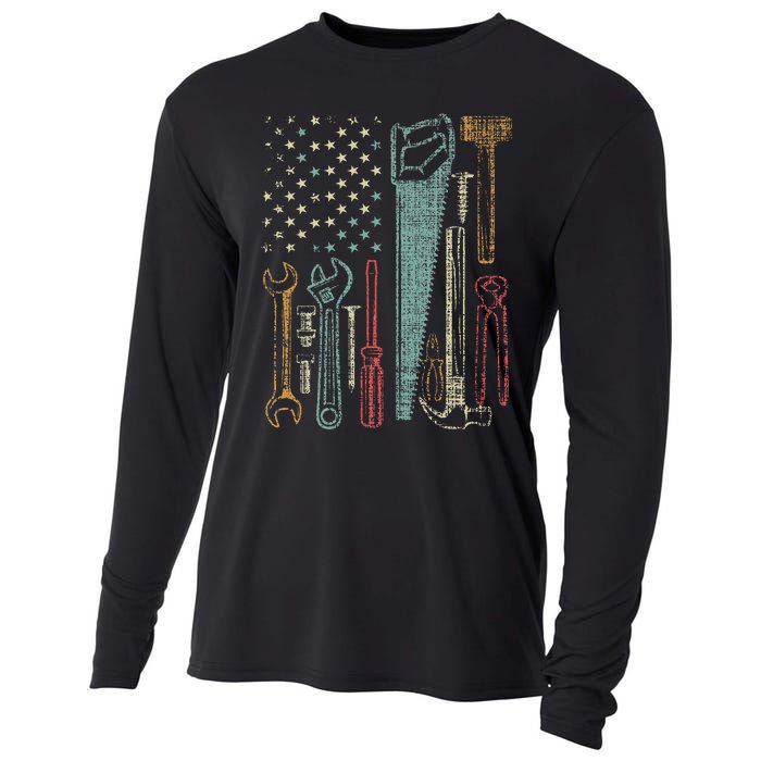 Usa Flag Carpenter And Builder Tools Cooling Performance Long Sleeve Crew