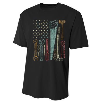 Usa Flag Carpenter And Builder Tools Performance Sprint T-Shirt