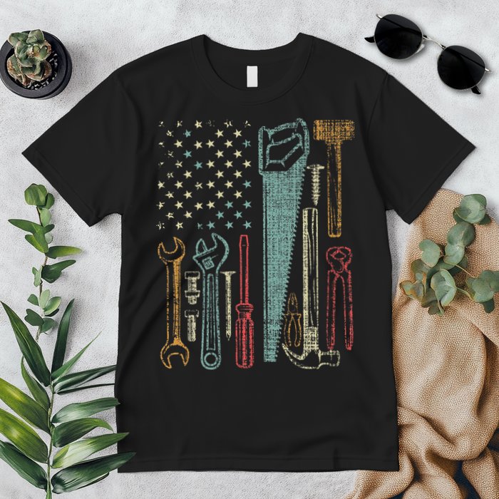Usa Flag Carpenter And Builder Tools Premium T-Shirt