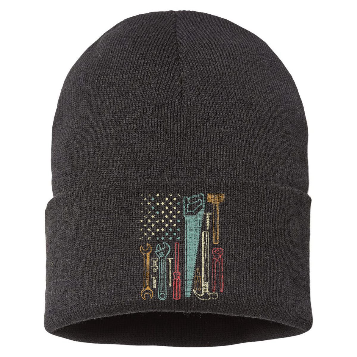 Usa Flag Carpenter And Builder Tools Sustainable Knit Beanie