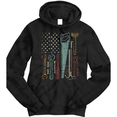 Usa Flag Carpenter And Builder Tools Tie Dye Hoodie