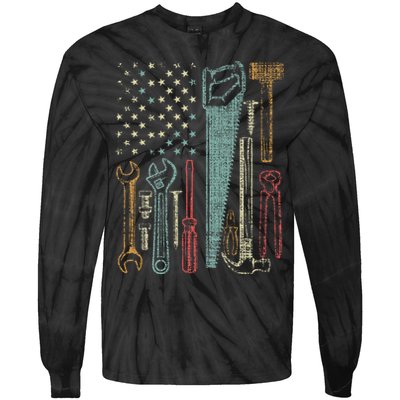 Usa Flag Carpenter And Builder Tools Tie-Dye Long Sleeve Shirt
