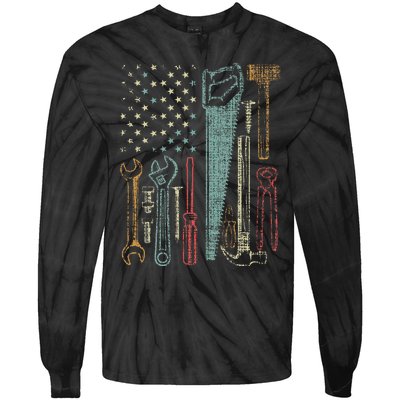 Usa Flag Carpenter And Builder Tools Tie-Dye Long Sleeve Shirt