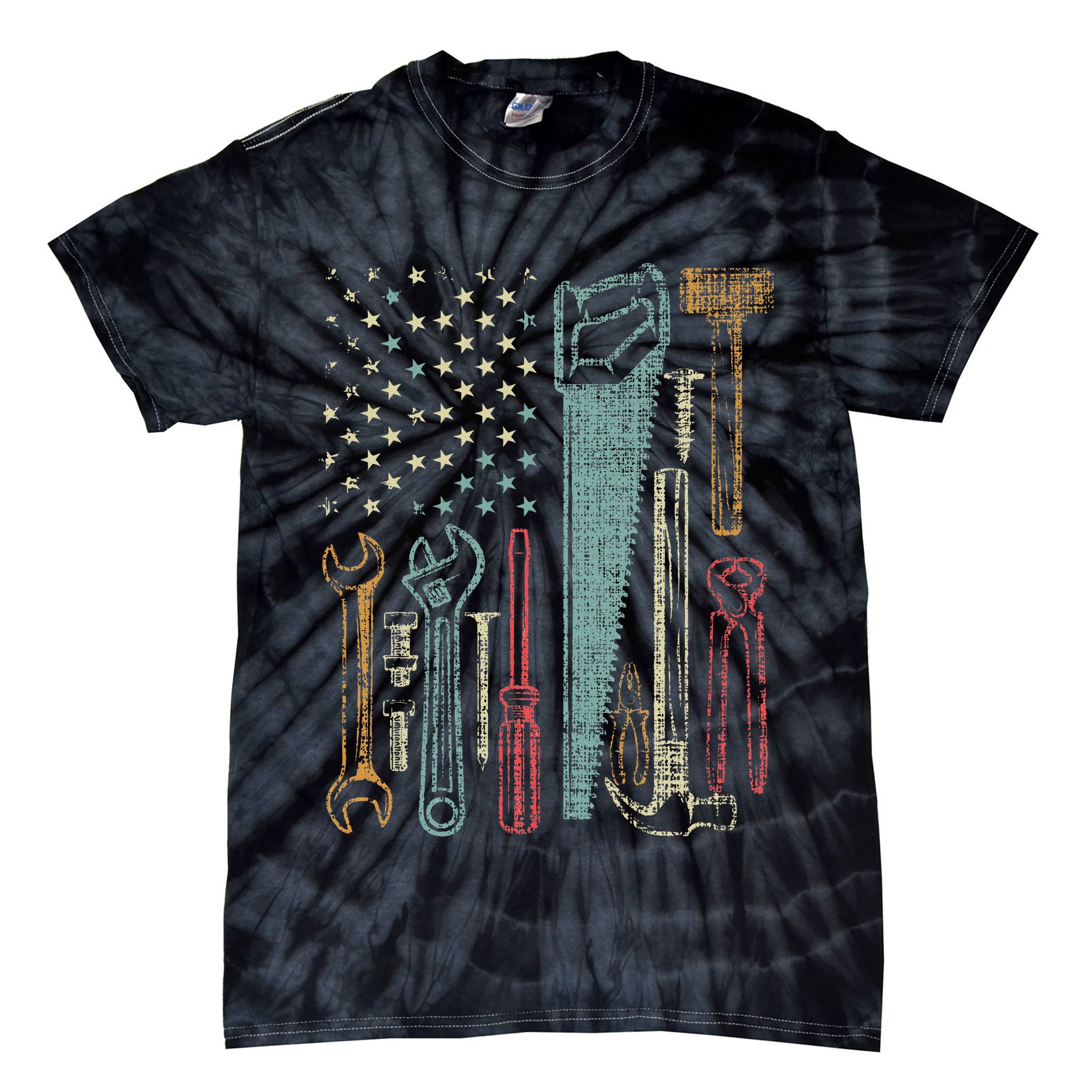 Usa Flag Carpenter And Builder Tools Tie-Dye T-Shirt