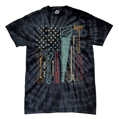 Usa Flag Carpenter And Builder Tools Tie-Dye T-Shirt