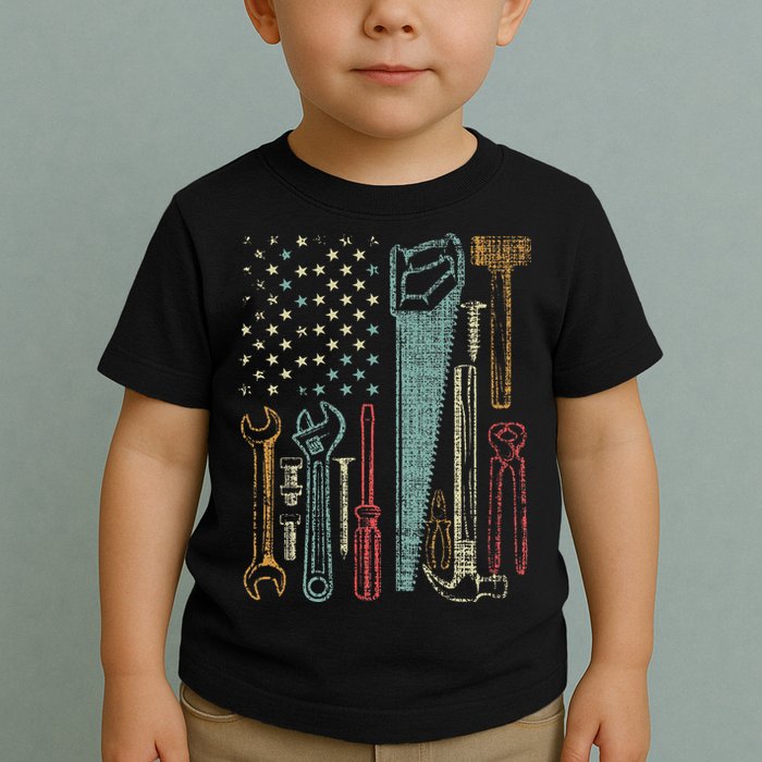 Usa Flag Carpenter And Builder Tools Toddler T-Shirt