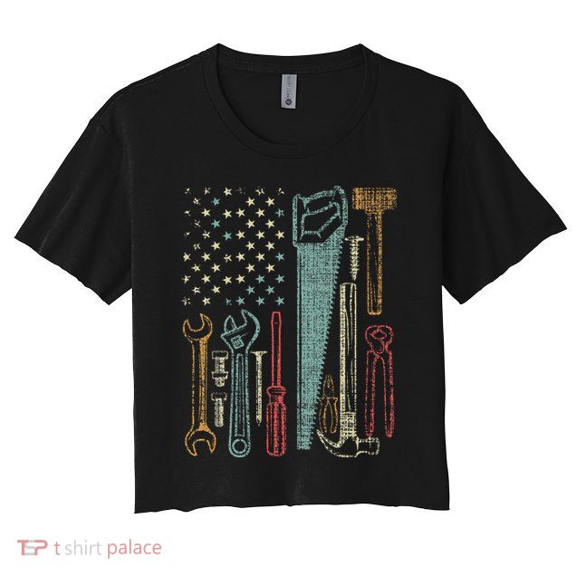 Usa Flag Carpenter And Builder Tools Crop Top