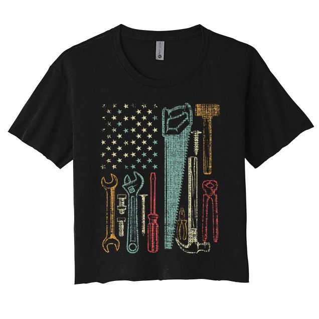 Usa Flag Carpenter And Builder Tools Crop Top