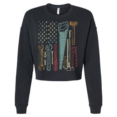 Usa Flag Carpenter And Builder Tools Cropped Pullover Crew