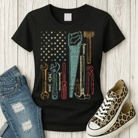 Usa Flag Carpenter And Builder Tools Womens T-Shirt