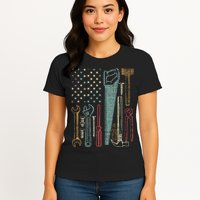Usa Flag Carpenter And Builder Tools Womens T-Shirt