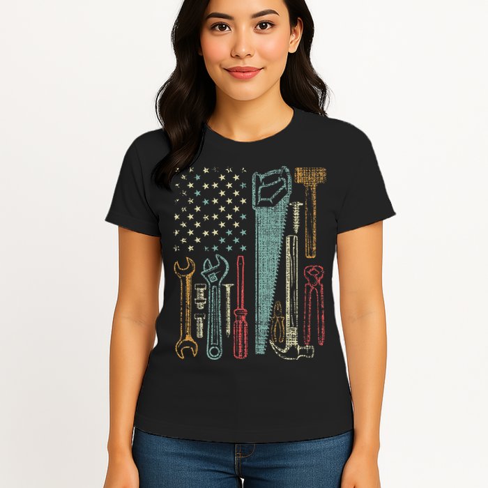 Usa Flag Carpenter And Builder Tools Womens T-Shirt