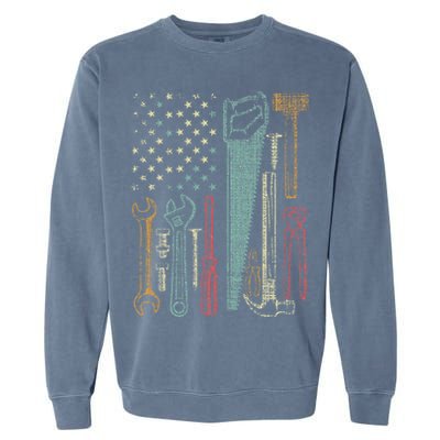 Usa Flag Carpenter And Builder Tools Garment-Dyed Sweatshirt