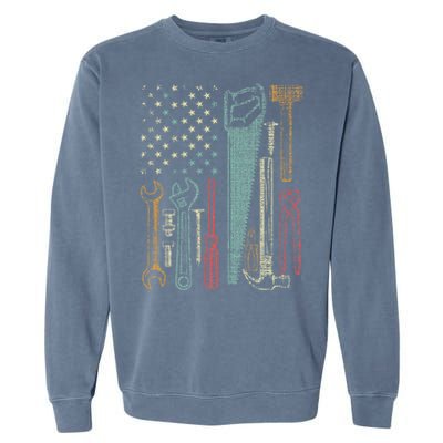 Usa Flag Carpenter And Builder Tools Garment-Dyed Sweatshirt