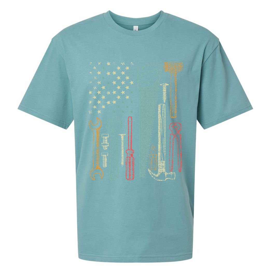 Usa Flag Carpenter And Builder Tools Sueded Cloud Jersey T-Shirt