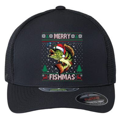 Ugly Fishing Christmas Bass Fish Merry Fishmas Cool Gift Flexfit Unipanel Trucker Cap