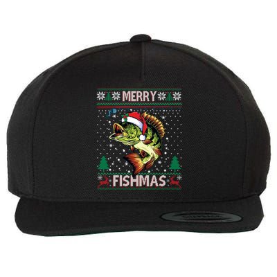 Ugly Fishing Christmas Bass Fish Merry Fishmas Cool Gift Wool Snapback Cap