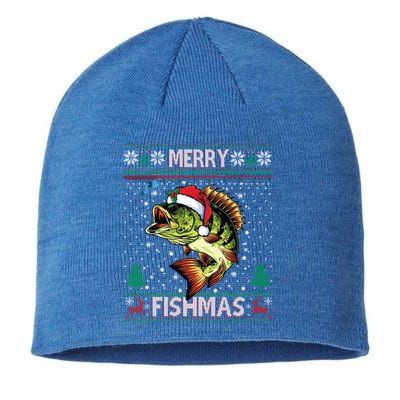 Ugly Fishing Christmas Bass Fish Merry Fishmas Cool Gift Sustainable Beanie