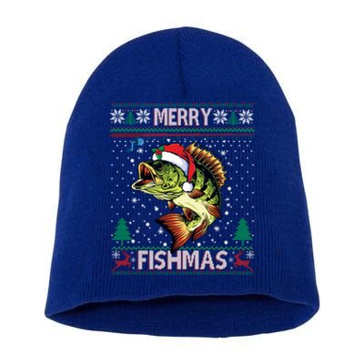 Ugly Fishing Christmas Bass Fish Merry Fishmas Cool Gift Short Acrylic Beanie