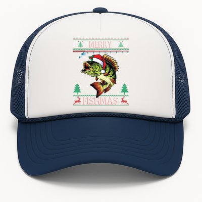 Ugly Fishing Christmas Bass Fish Merry Fishmas Cool Gift Trucker Hat