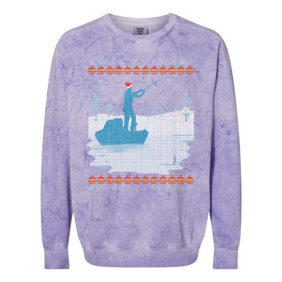 Ugly Fishing Christmas Bass Fish Merry Fishmas Gift Colorblast Crewneck Sweatshirt